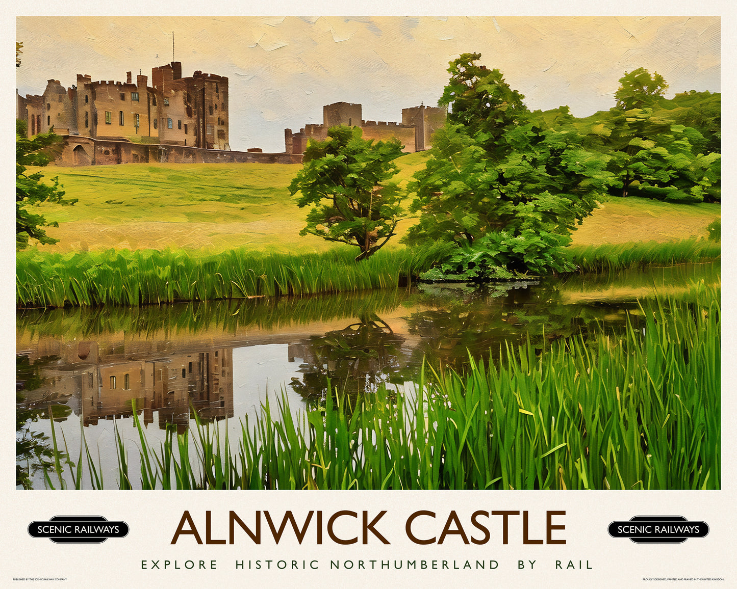 Vintage travel poster- Alnwick Castle, Northumberland - Scenic Railways