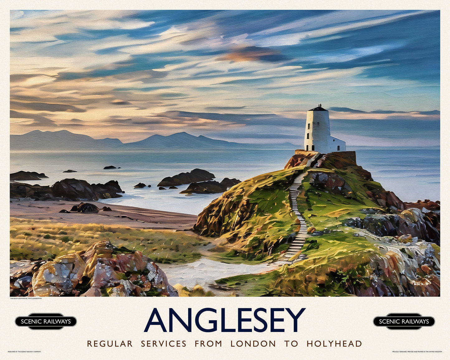 Vintage travel poster- Anglesey, Wales - Scenic Railways
