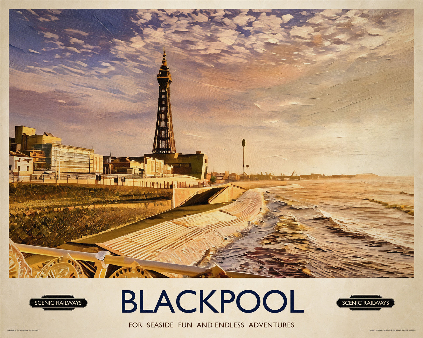 Vintage travel poster- Blackpool, Lancashire - Scenic Railways