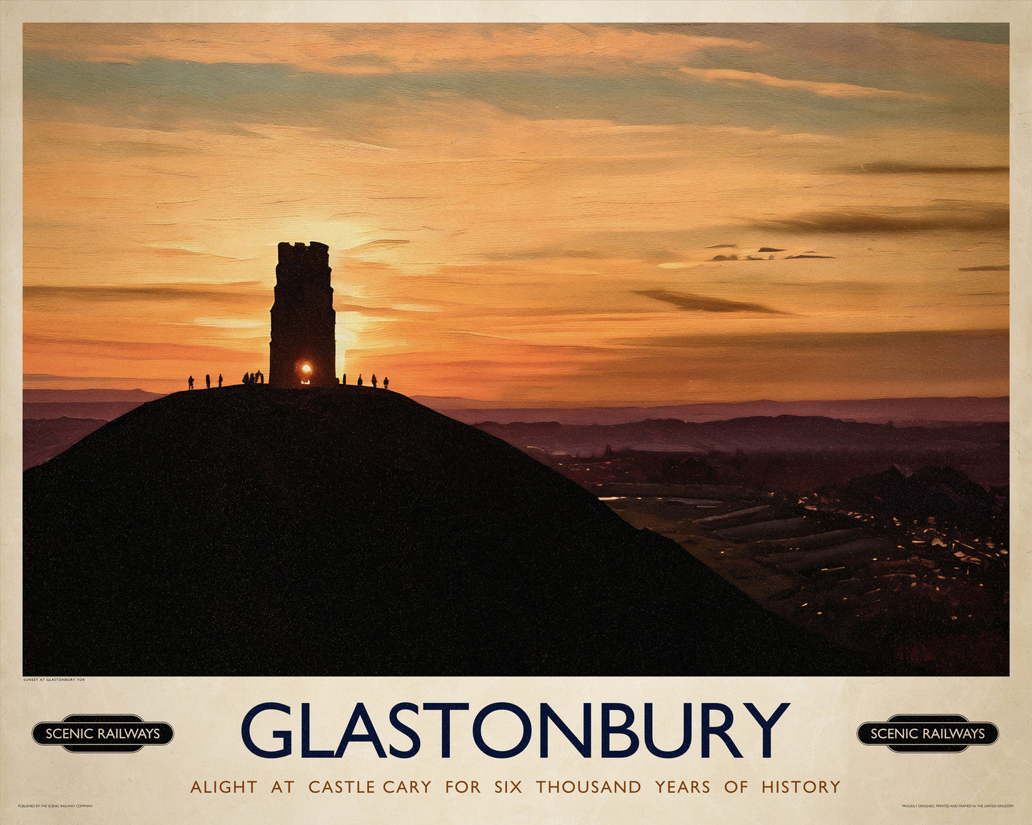 Vintage travel poster- Glastonbury, Somerset - Scenic Railways