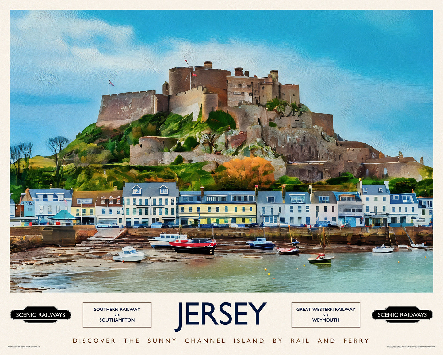 Vintage travel poster- Jersey, The Channel Islands - Scenic Railways