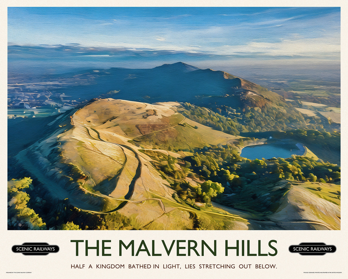 Vintage travel poster- The Malvern Hills, Worcestershire - Scenic Railways