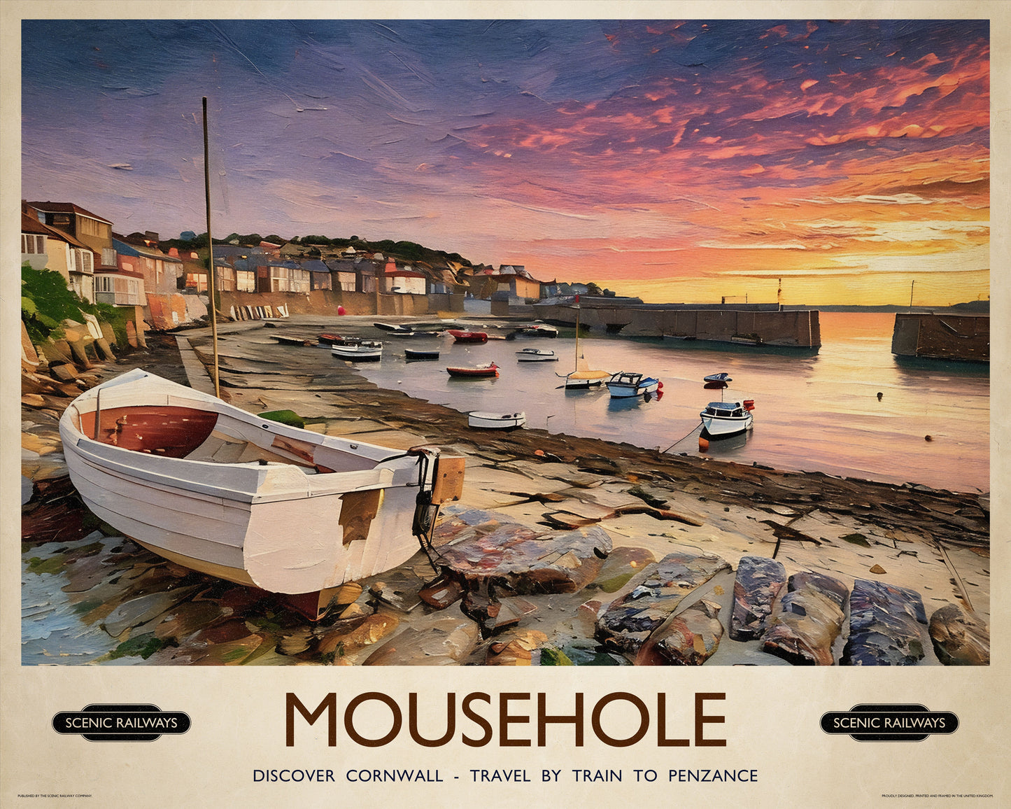 Vintage travel poster- Mousehole, Cornwall - Scenic Railways