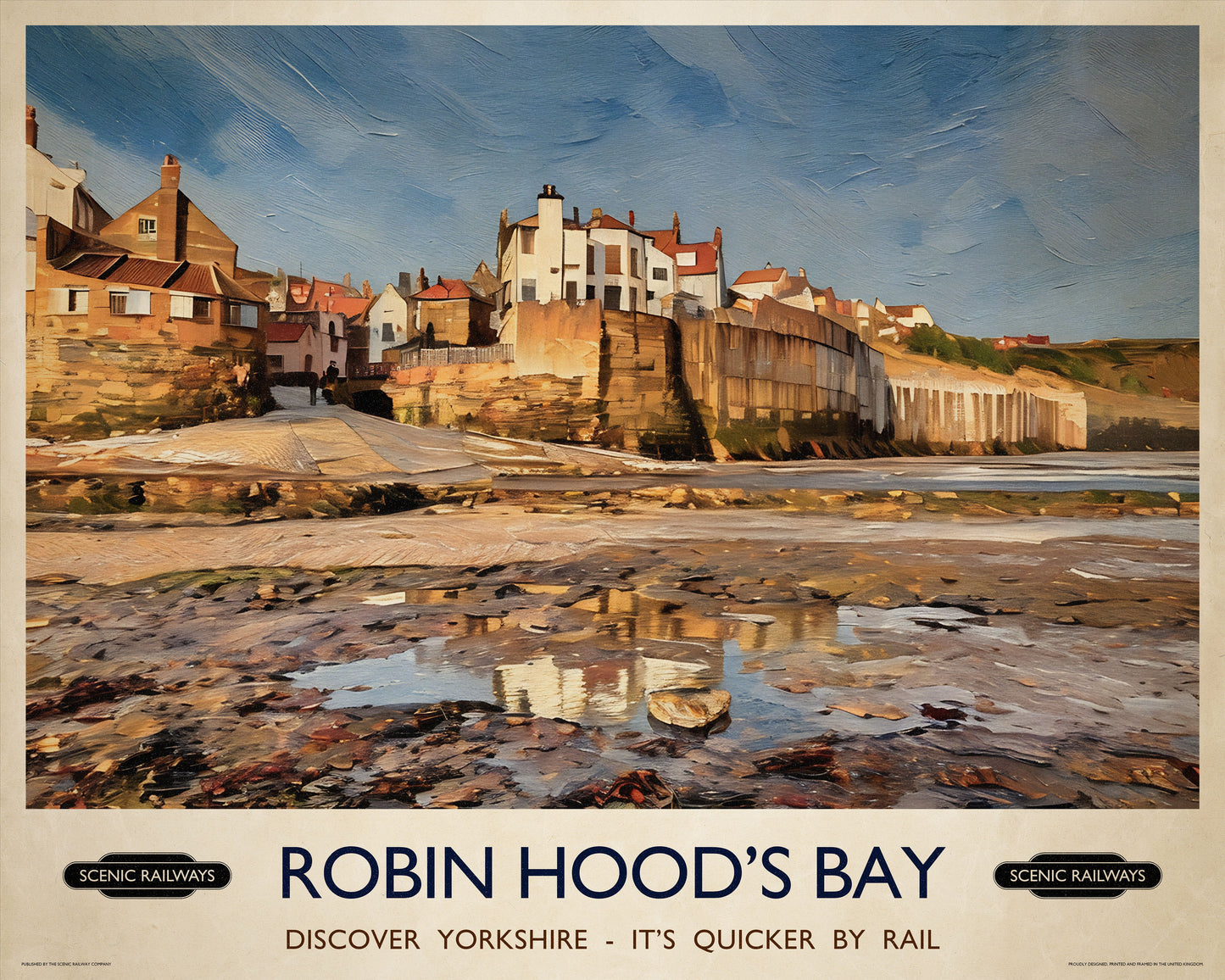 Vintage travel poster- Robin Hood's Bay, Yorkshire - Scenic Railways