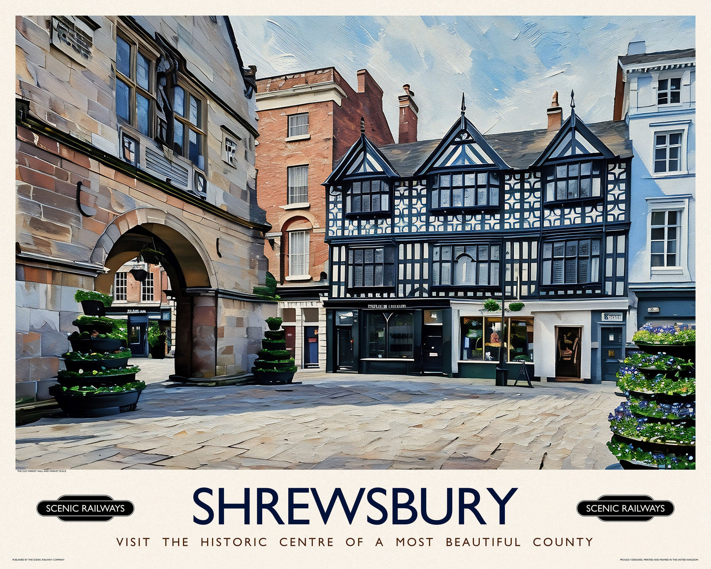 Vintage travel poster- Shrewsbury, Shropshire - Scenic Railways