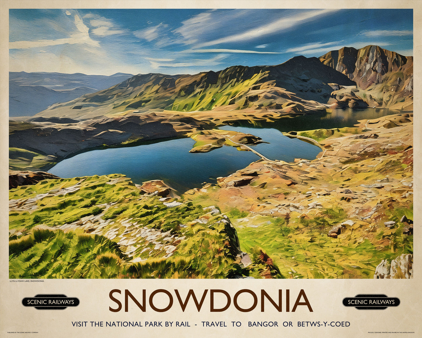 Vintage travel poster- Snowdonia, Wales - Scenic Railways