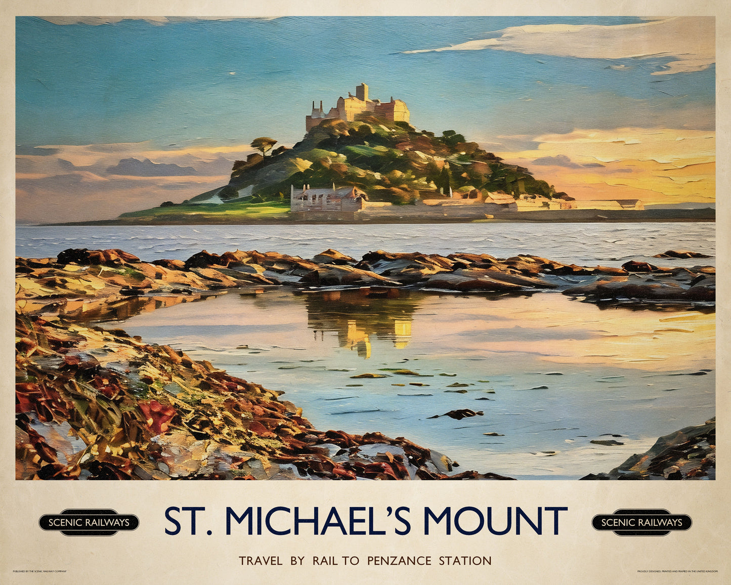 Vintage travel poster- St. Michael's Mount, Cornwall - Scenic Railways