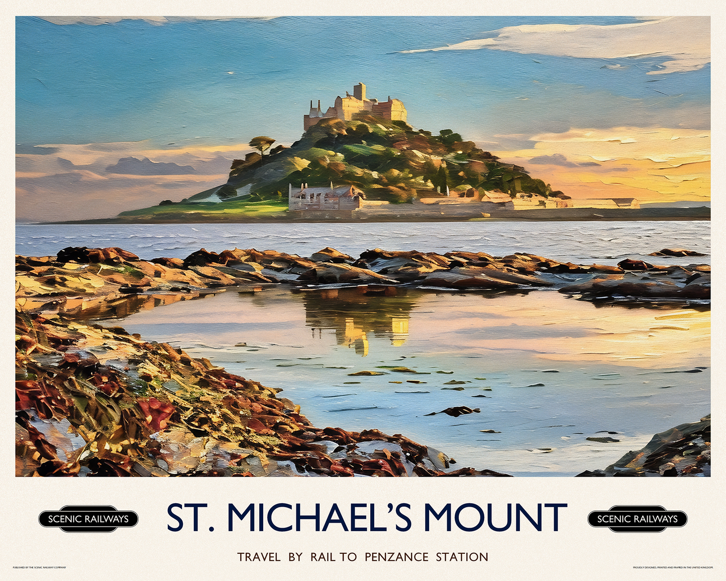 Vintage travel poster- St. Michael's Mount, Cornwall - Scenic Railways
