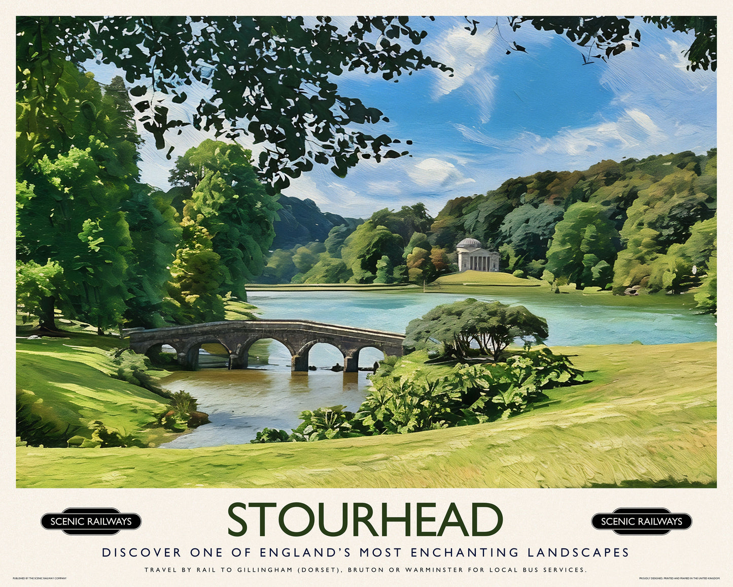 Vintage travel poster- Stourhead, Wiltshire - Scenic Railways