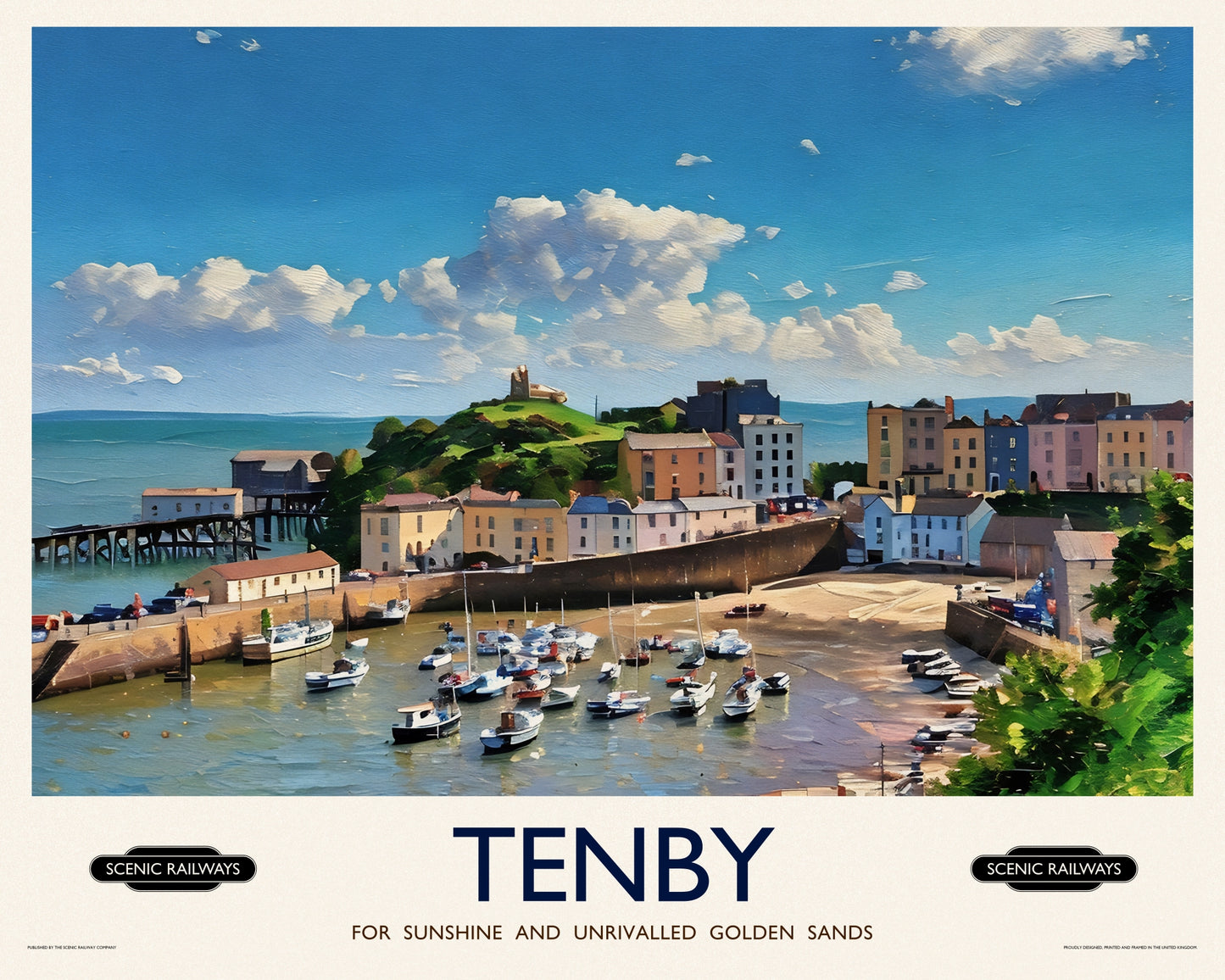 Vintage travel poster- Tenby, Pembrokeshire - Scenic Railways