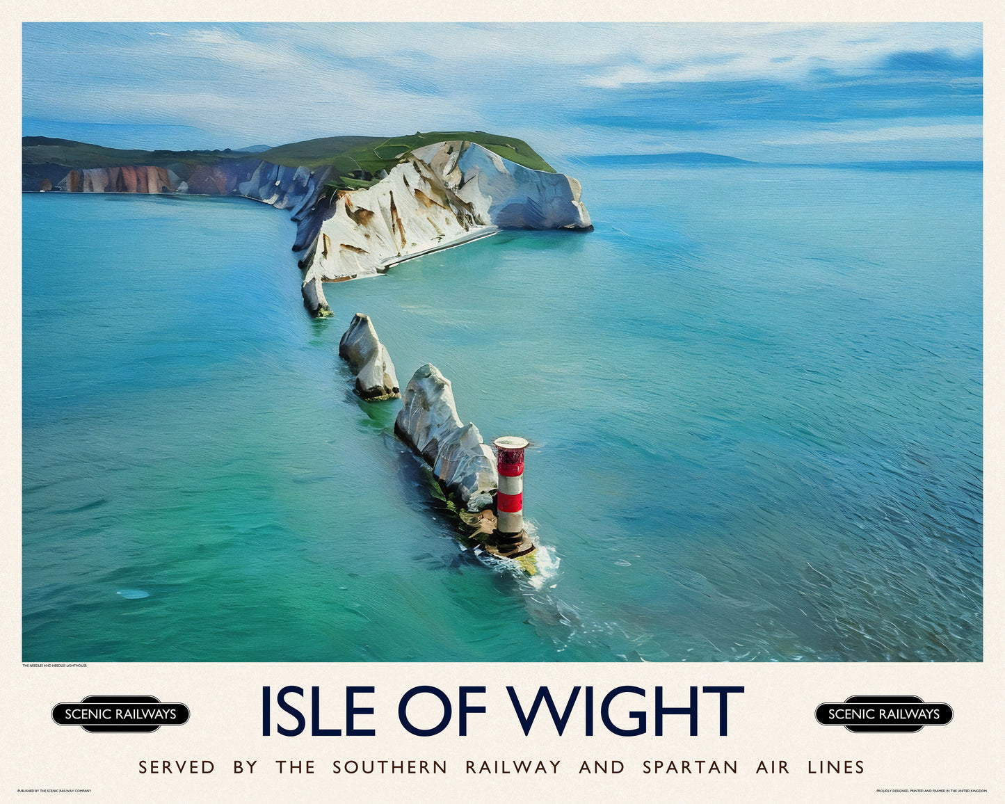 Vintage travel poster- Isle of Wight, The Needles - Scenic Railways
