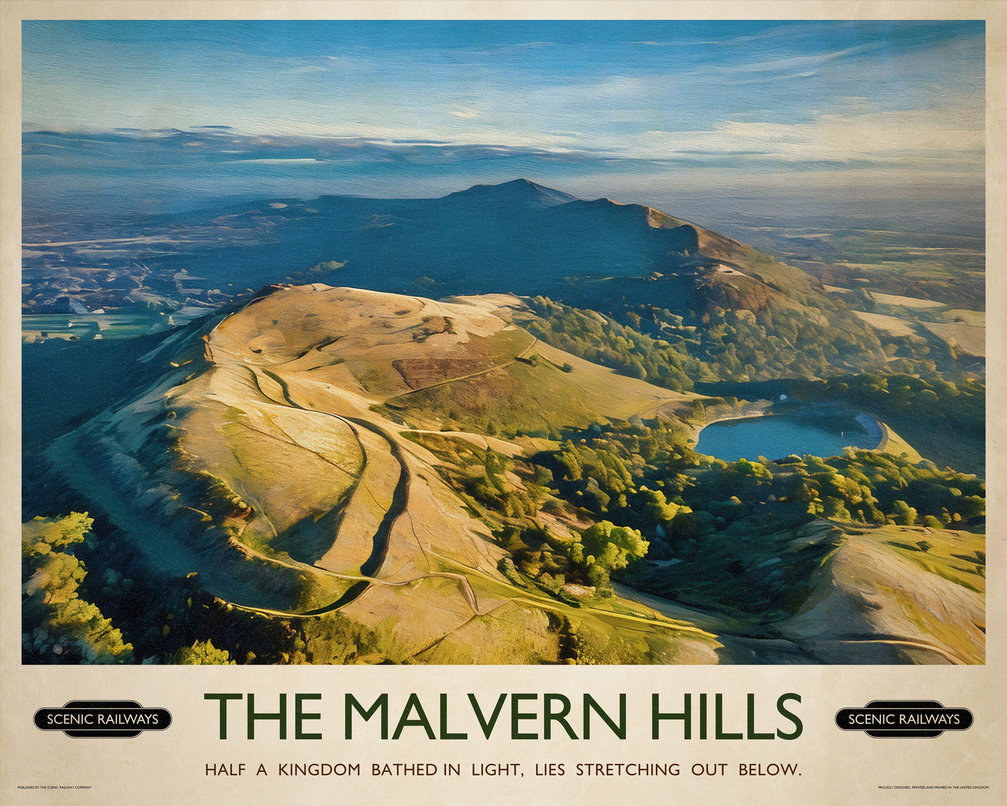 Vintage travel poster- The Malvern Hills, Worcestershire - Scenic Railways