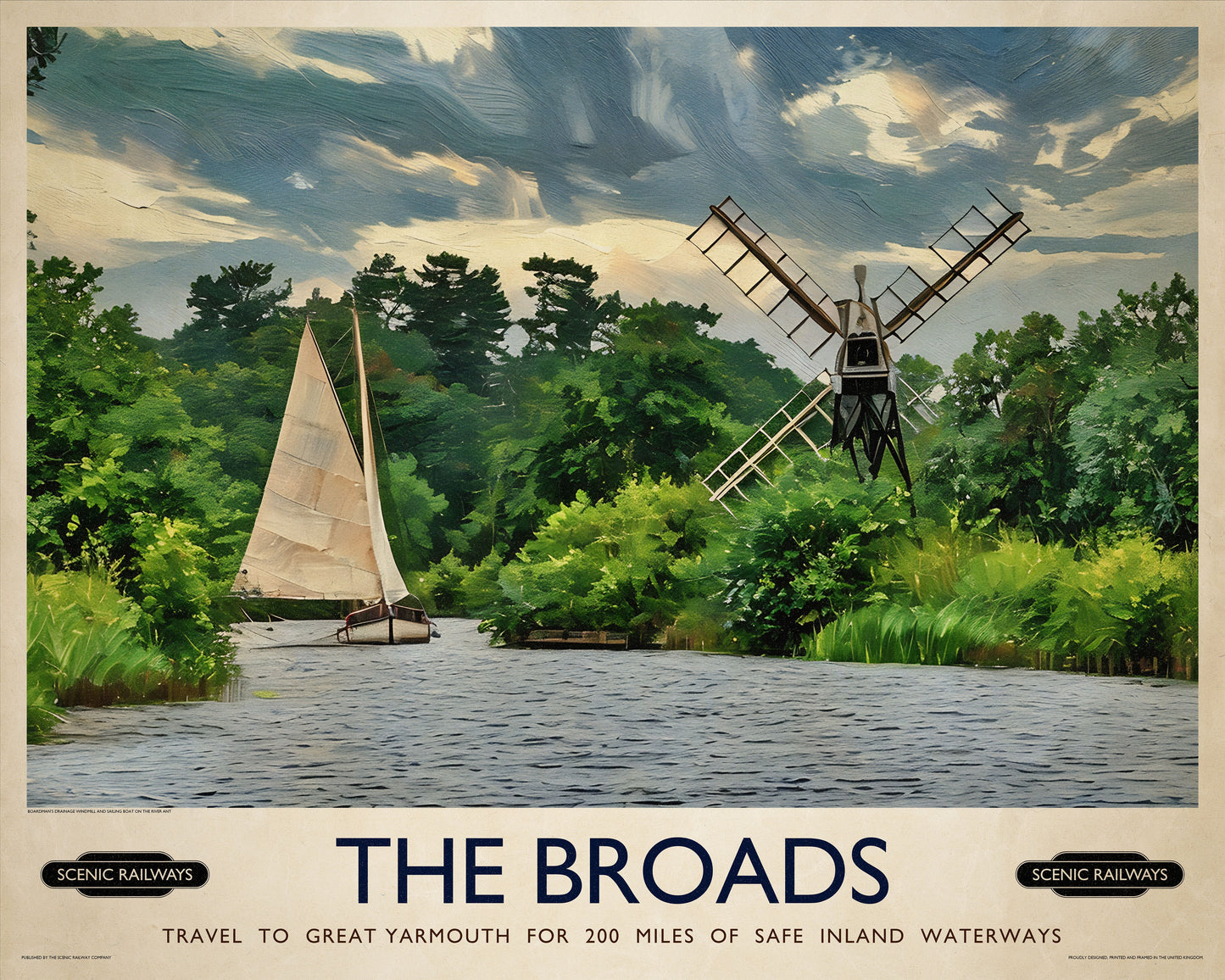Vintage travel poster- The Broads, Norfolk - Scenic Railways