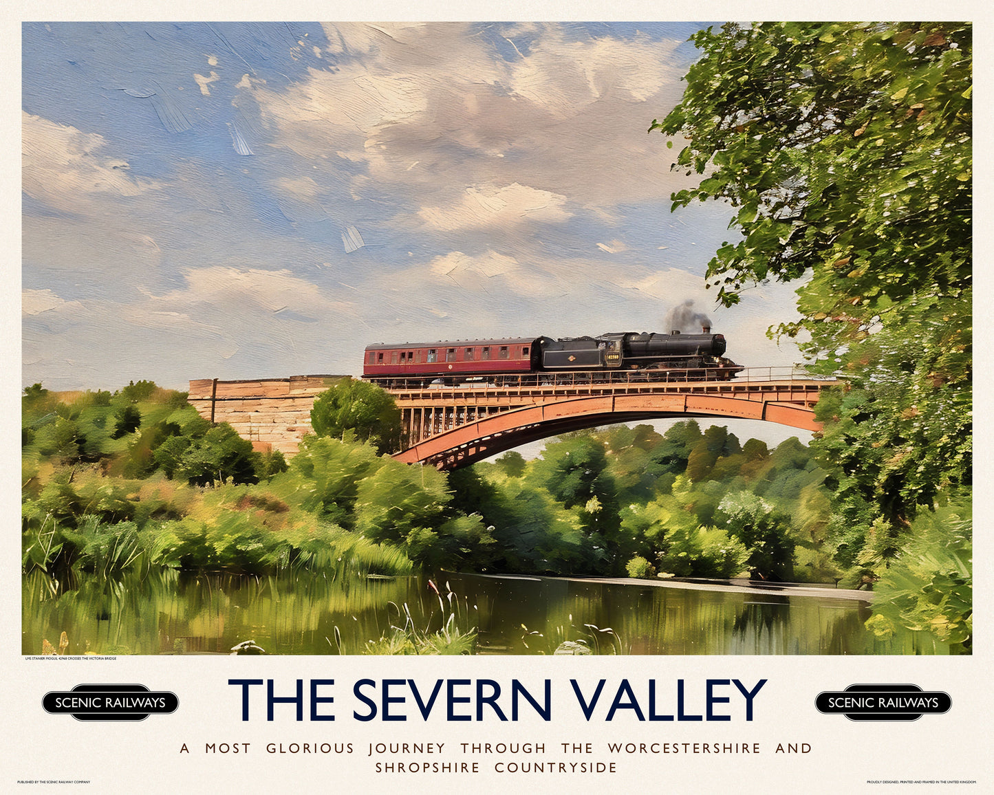 Vintage travel poster- The Severn Valley, The Victoria Bridge - Scenic Railways