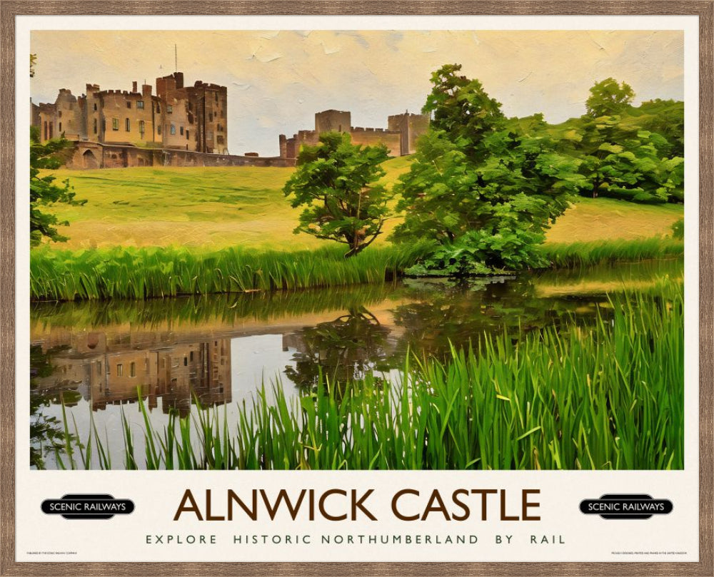 Vintage travel poster- Alnwick Castle, Northumberland - Scenic Railways