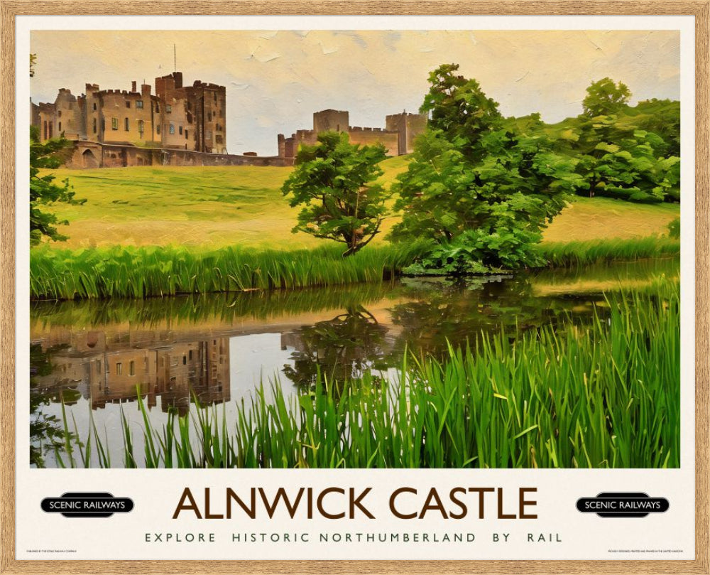 Vintage travel poster- Alnwick Castle, Northumberland - Scenic Railways
