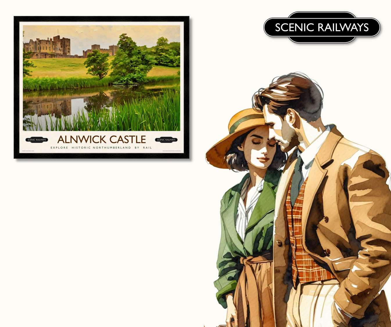 Vintage travel poster- Alnwick Castle, Northumberland - Scenic Railways