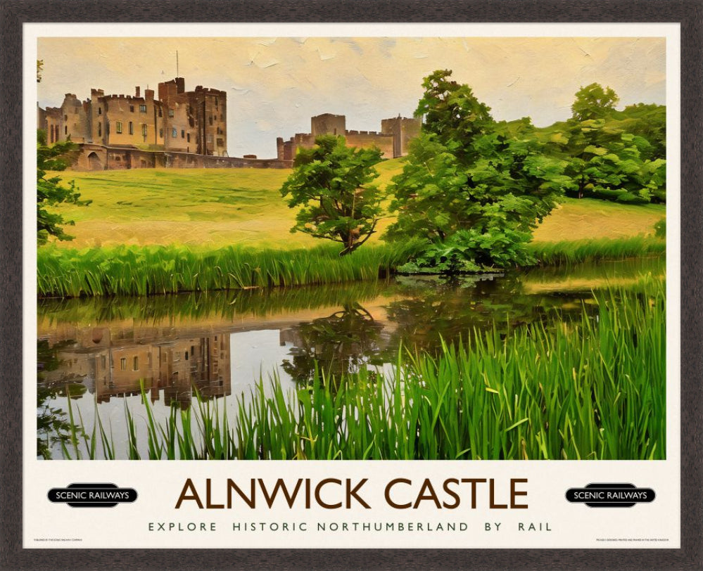 Vintage travel poster- Alnwick Castle, Northumberland - Scenic Railways