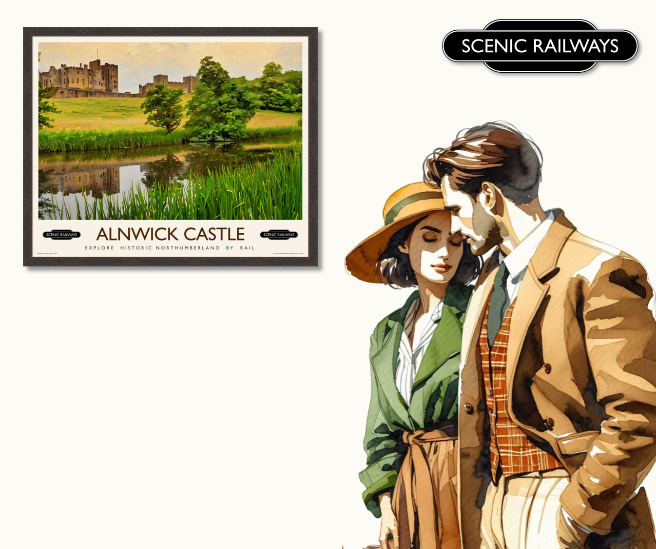 Vintage travel poster- Alnwick Castle, Northumberland - Scenic Railways