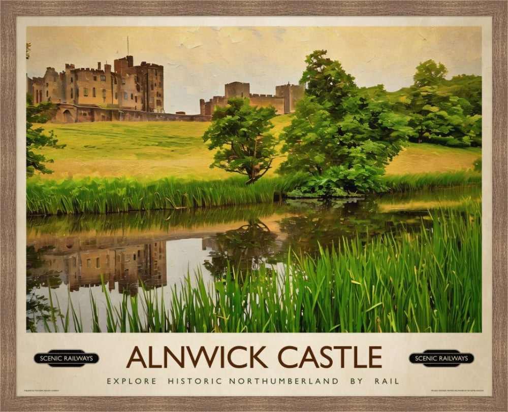 Vintage travel poster- Alnwick Castle, Northumberland - Scenic Railways