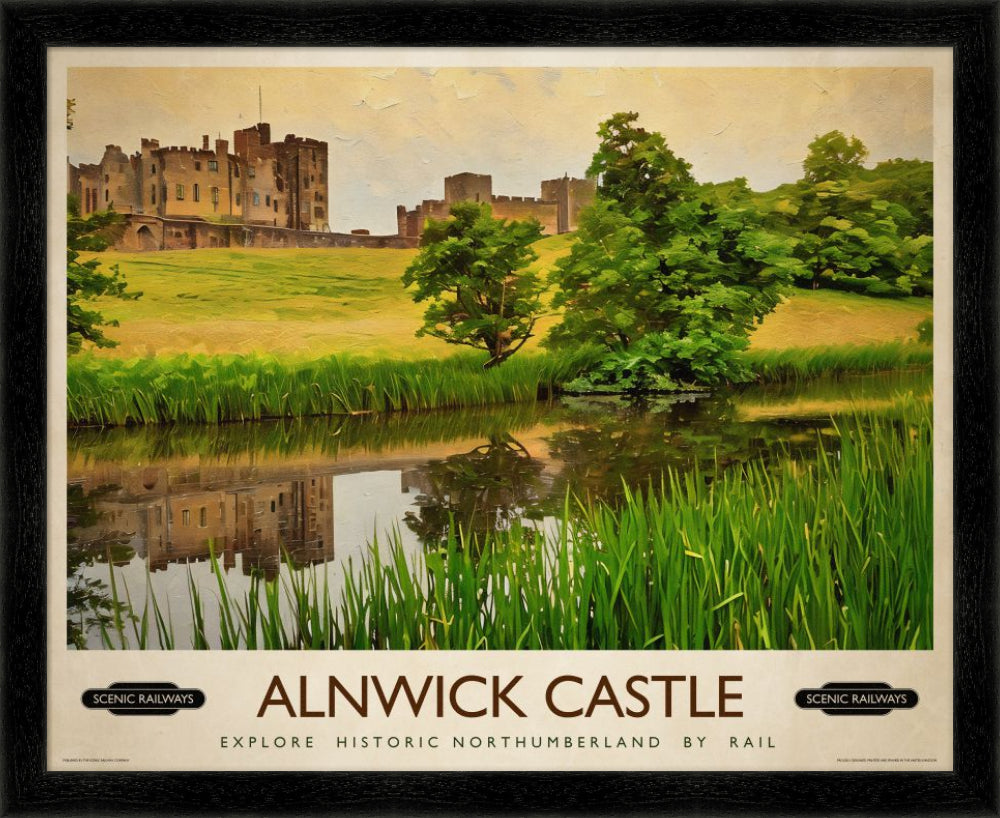 Vintage travel poster- Alnwick Castle, Northumberland - Scenic Railways