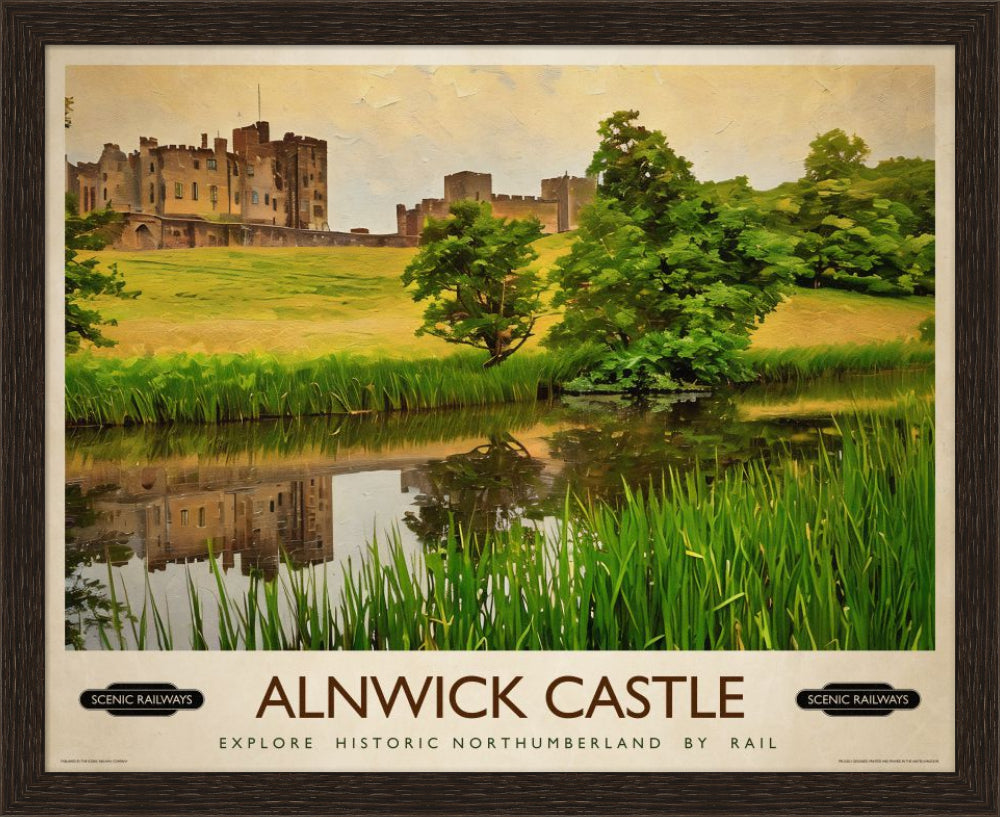 Vintage travel poster- Alnwick Castle, Northumberland - Scenic Railways