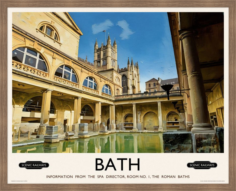 Vintage travel poster- Bath, The Roman Baths - Scenic Railways