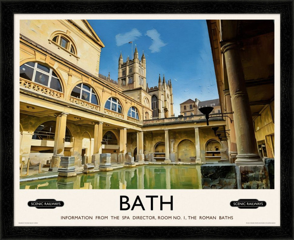 Vintage travel poster- Bath, The Roman Baths - Scenic Railways