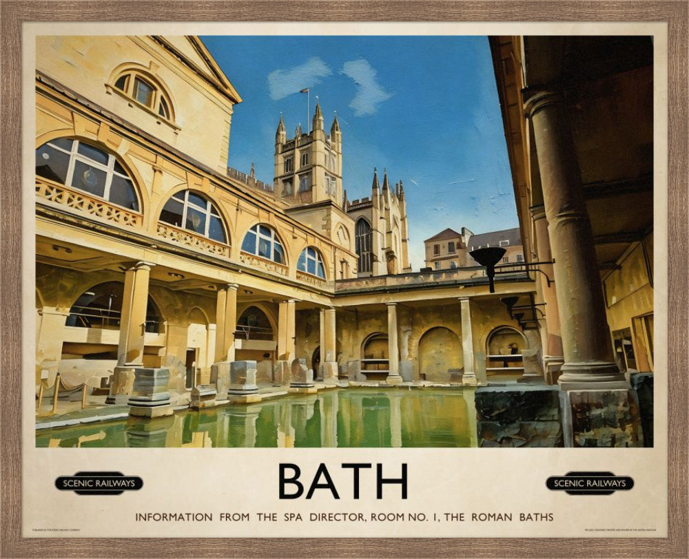 Vintage travel poster- Bath, The Roman Baths - Scenic Railways