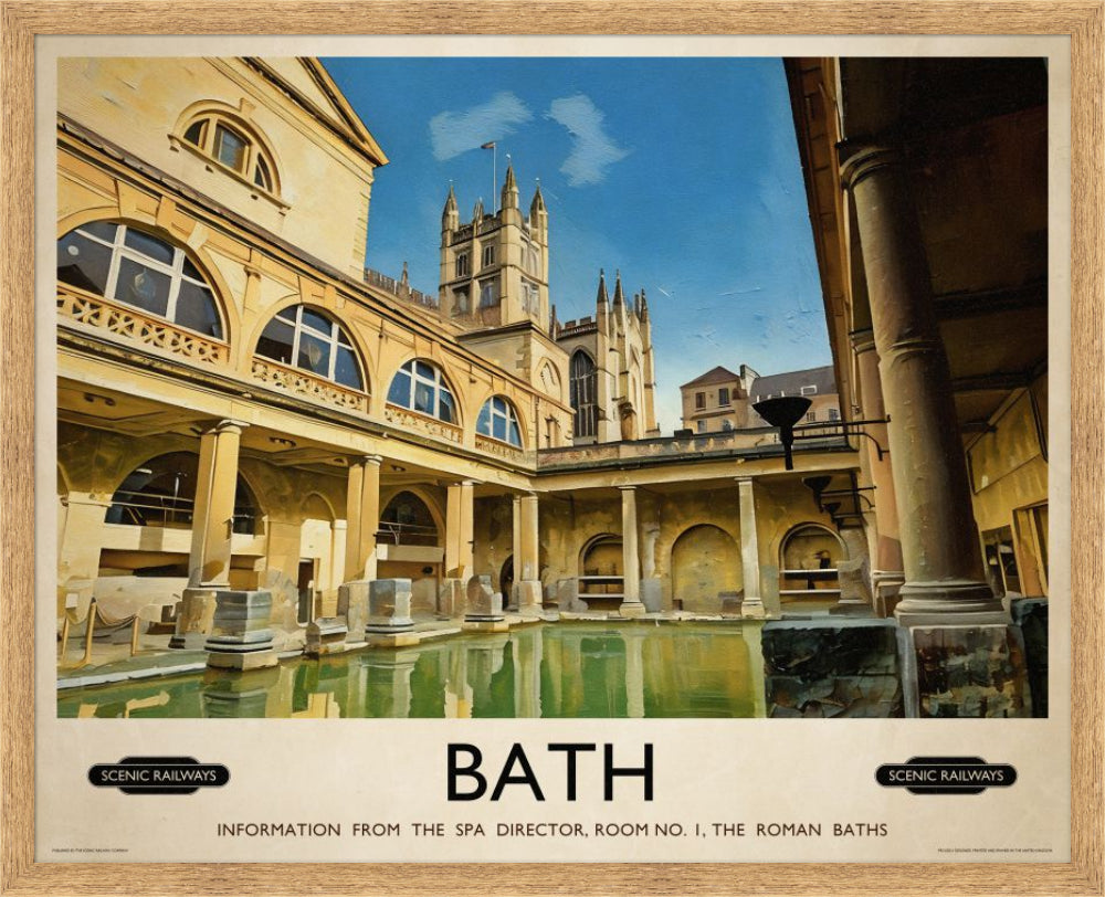 Vintage travel poster- Bath, The Roman Baths - Scenic Railways