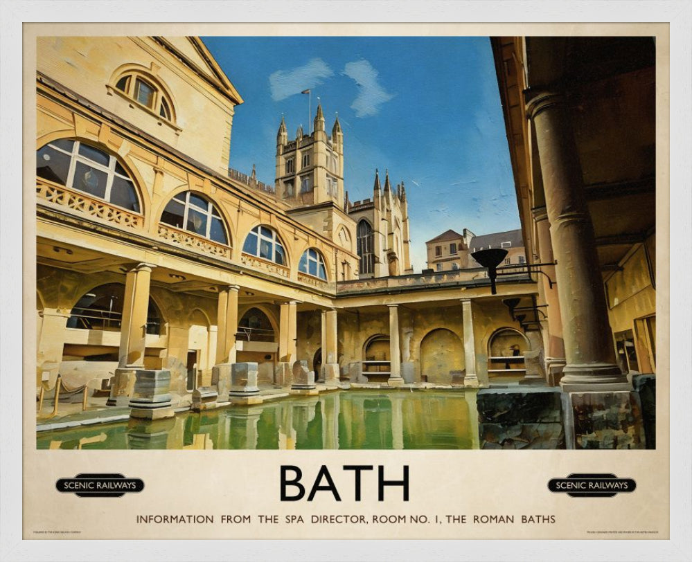 Vintage travel poster- Bath, The Roman Baths - Scenic Railways