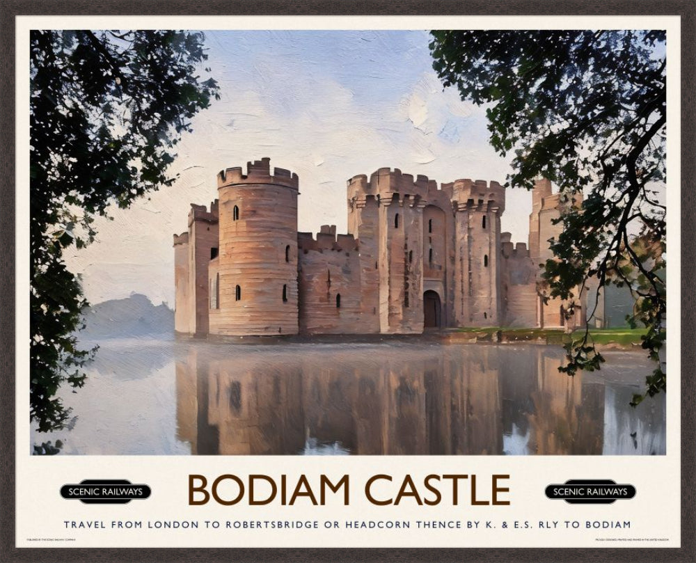 Vintage travel poster- Bodiam Castle, East Sussex - Scenic Railways