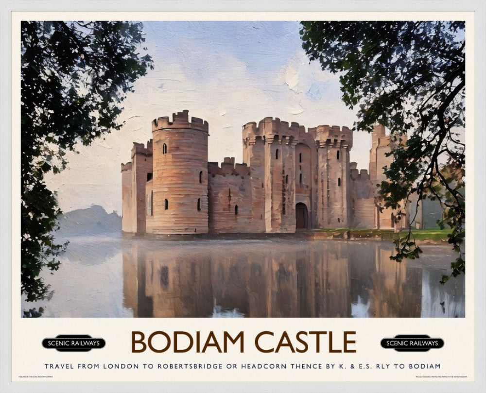 Vintage travel poster- Bodiam Castle, East Sussex - Scenic Railways