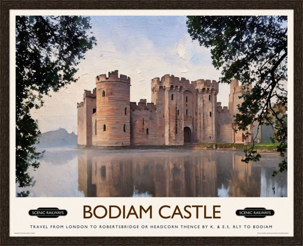Vintage travel poster- Bodiam Castle, East Sussex - Scenic Railways