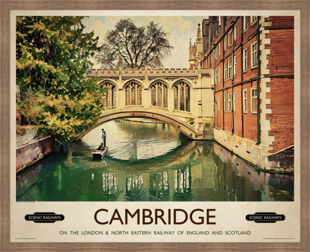 Vintage travel poster- Cambridge, The Bridge of Sighs - Scenic Railways