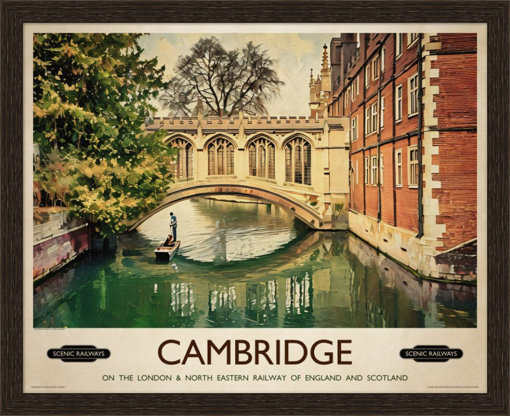 Vintage travel poster- Cambridge, The Bridge of Sighs - Scenic Railways