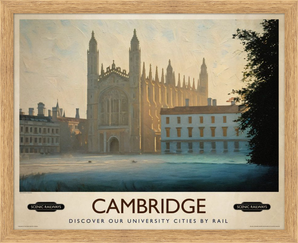 Vintage travel poster- Cambridge, Misty Morning On The Backs - Scenic Railways
