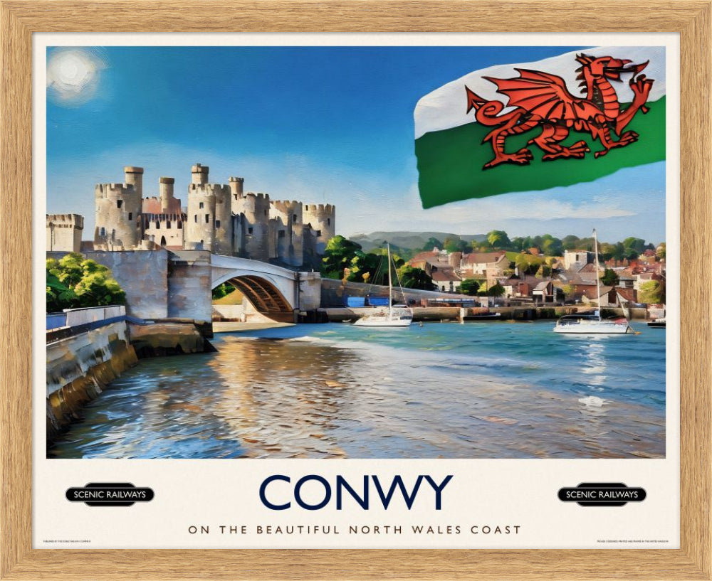 Vintage travel poster- Conwy, Wales - Scenic Railways