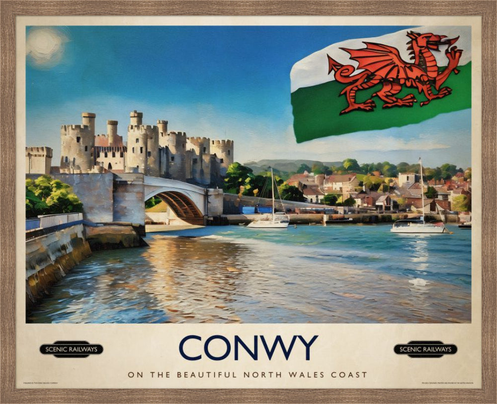 Vintage travel poster- Conwy, Wales - Scenic Railways
