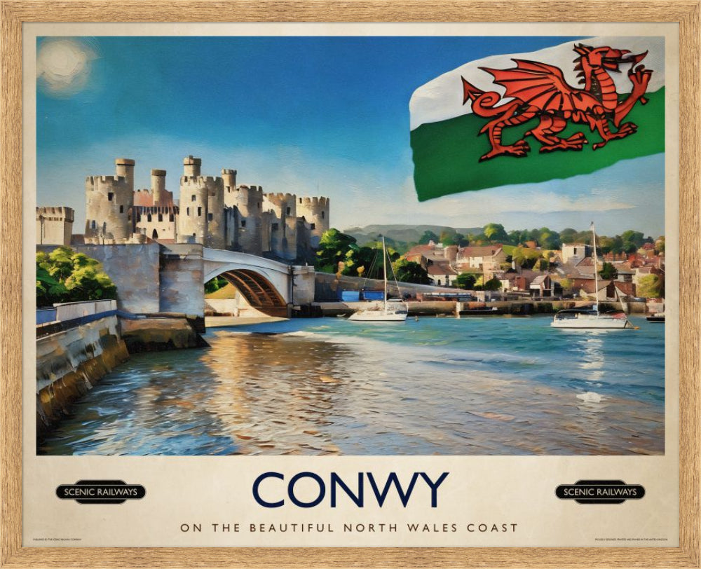 Vintage travel poster- Conwy, Wales - Scenic Railways