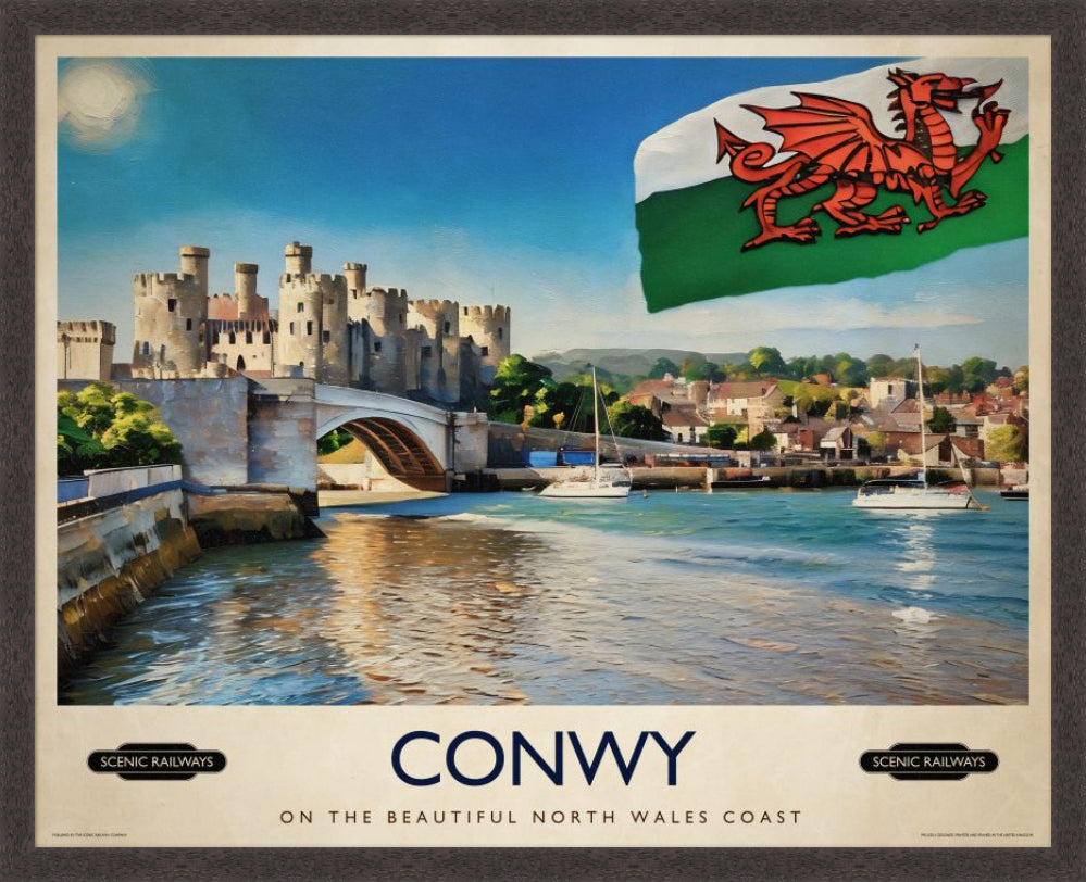 Vintage travel poster- Conwy, Wales - Scenic Railways