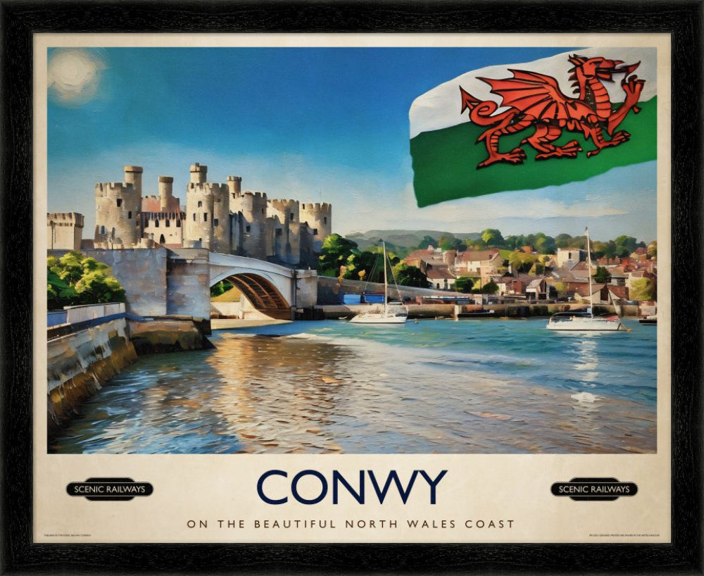 Vintage travel poster- Conwy, Wales - Scenic Railways
