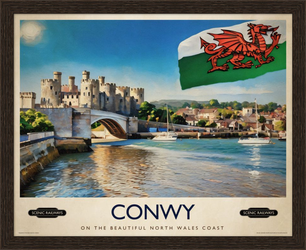 Vintage travel poster- Conwy, Wales - Scenic Railways