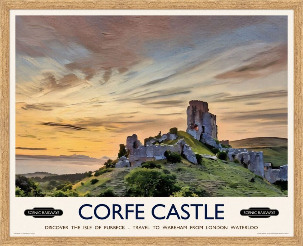 Vintage travel poster- Corfe Castle, Dorset - Scenic Railways