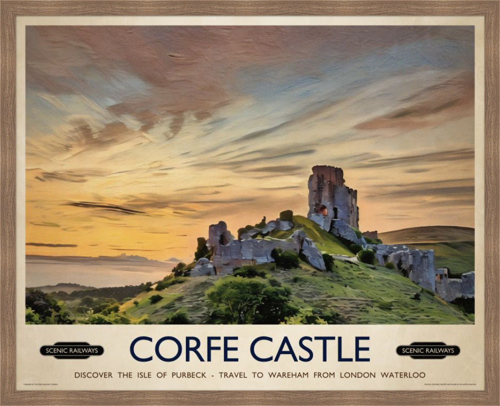 Vintage travel poster- Corfe Castle, Dorset - Scenic Railways