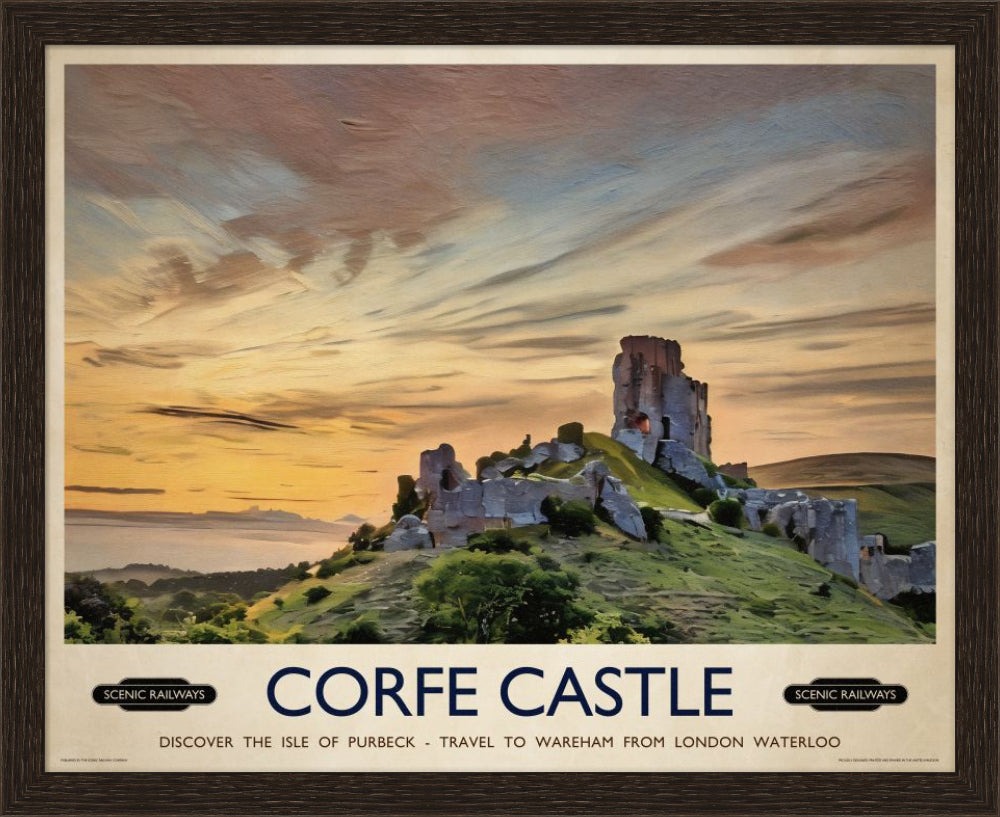 Vintage travel poster- Corfe Castle, Dorset - Scenic Railways