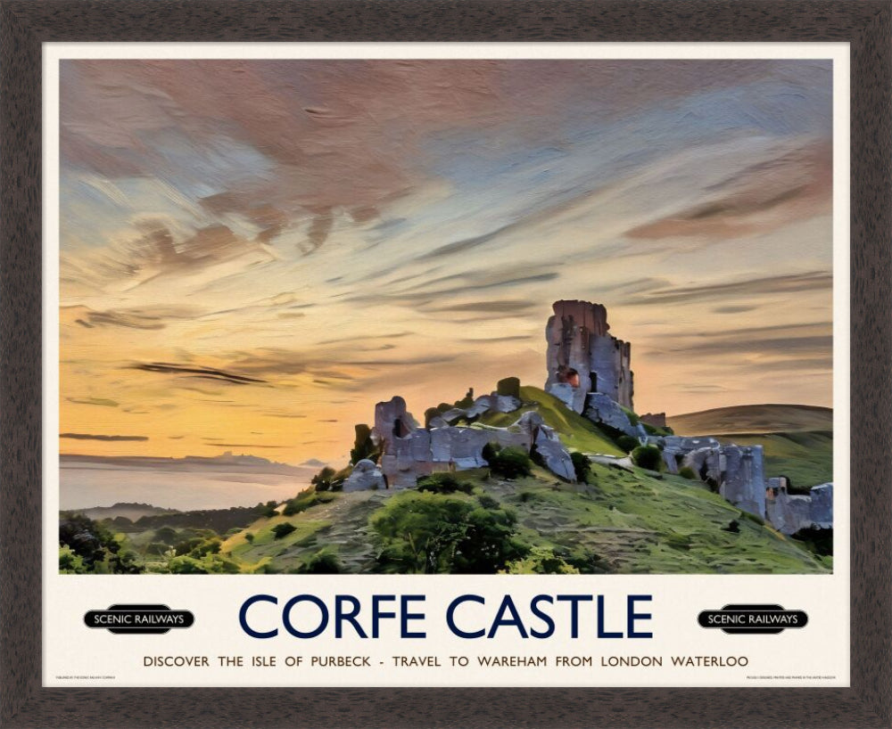Vintage travel poster- Corfe Castle, Dorset - Scenic Railways