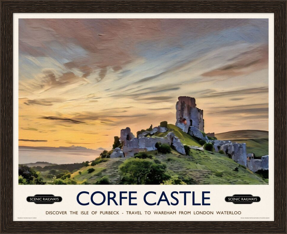 Vintage travel poster- Corfe Castle, Dorset - Scenic Railways