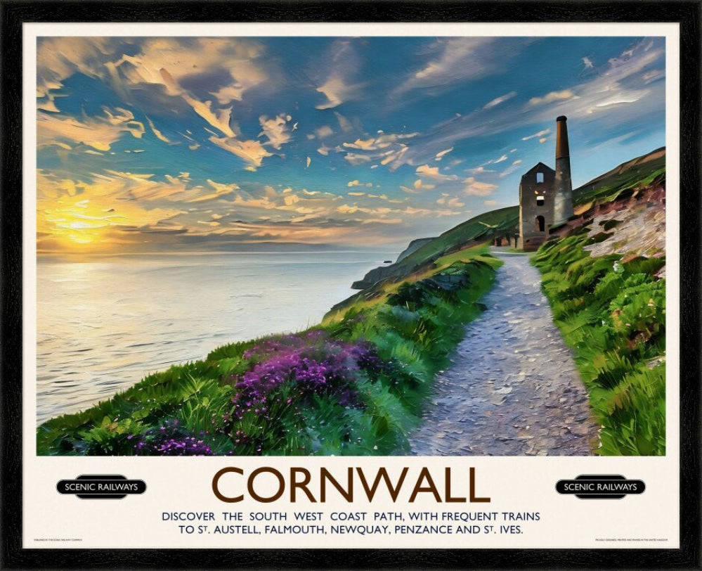 Vintage travel poster- Cornwall, The South West Coast Path - Scenic Railways