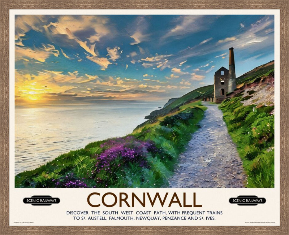 Vintage travel poster- Cornwall, The South West Coast Path - Scenic Railways